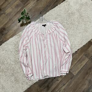 J.crew 2X Textured Fuzzy Striped Ruffled Keyhole Tie Front Pullover Top NWOT